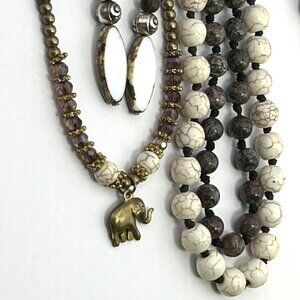 Layered Boho Beaded Jewelry Set Necklace Elephant Bracelet Earrings